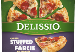 DELISSIO Stuffed Crust 3 Meat Pizza, 702 grams.